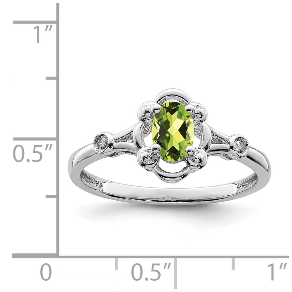 Sterling Silver Rhodium-plated Peridot & Diam. Ring (QBR21AUG-7)