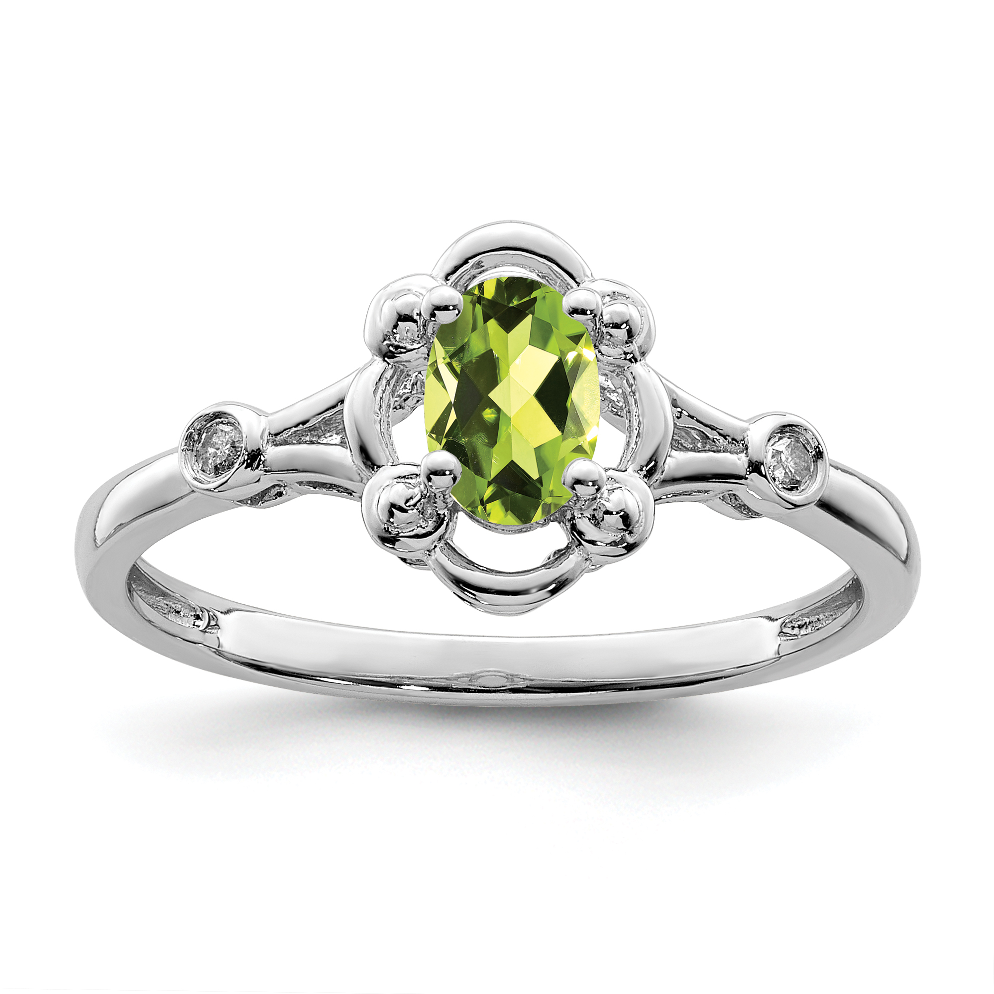 Sterling Silver Rhodium-plated Peridot & Diam. Ring (QBR21AUG-6)
