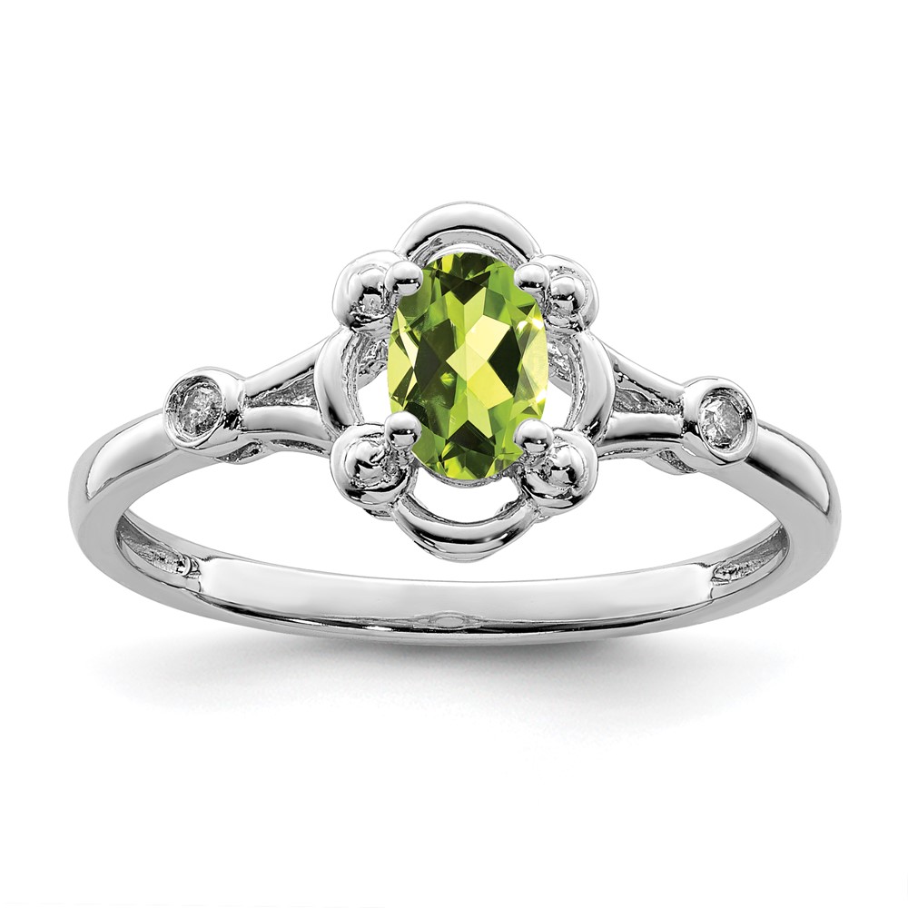 Sterling Silver Rhodium-plated Peridot & Diam. Ring (QBR21AUG-6)
