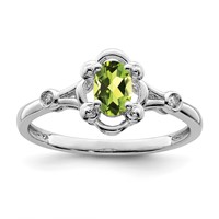 Sterling Silver Rhodium-plated Peridot & Diam. Ring view 1