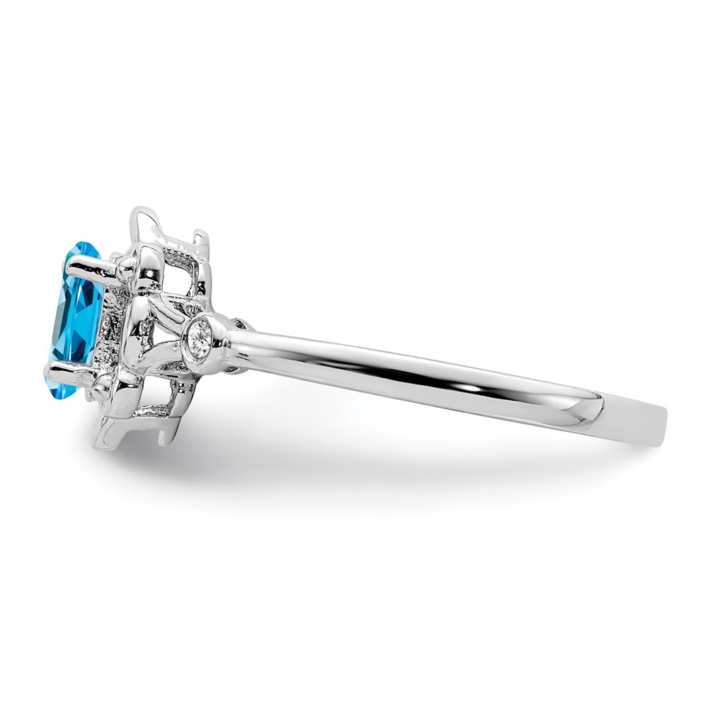 Sterling Silver Rhodium-plated Light Swiss Blue Topaz & Diam. Ring (QBR21DEC-7)