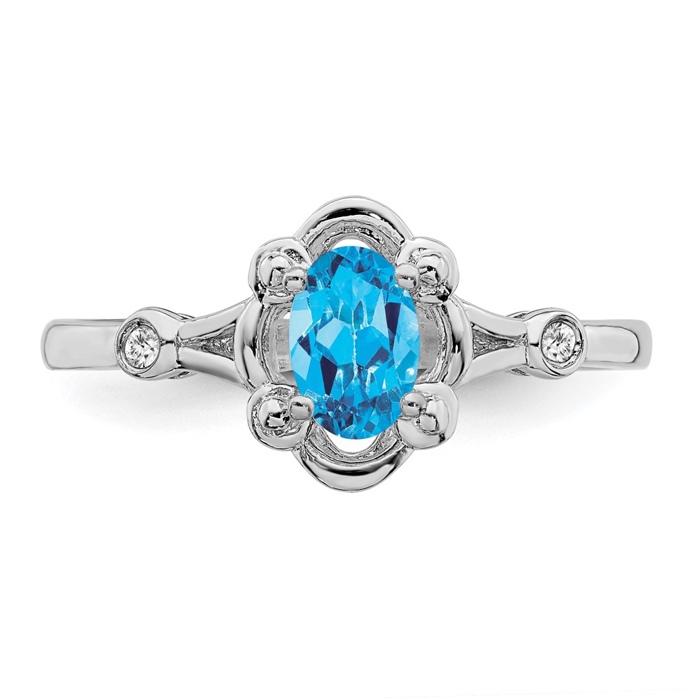 Sterling Silver Rhodium-plated Light Swiss Blue Topaz & Diam. Ring (QBR21DEC-7)