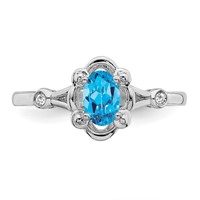 Sterling Silver Rhodium-plated Light Swiss Blue Topaz & Diam. Ring view 4