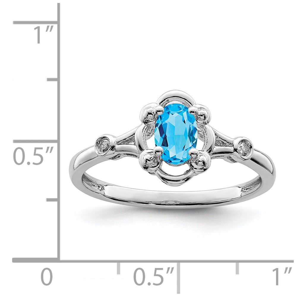 Sterling Silver Rhodium-plated Light Swiss Blue Topaz & Diam. Ring (QBR21DEC-7)