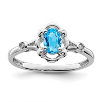Sterling Silver Rhodium-plated Light Swiss Blue Topaz & Diam. Ring view 1