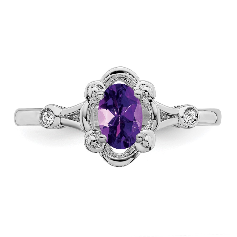 Sterling Silver Rhodium-plated Amethyst & Diam. Ring (QBR21FEB-7)
