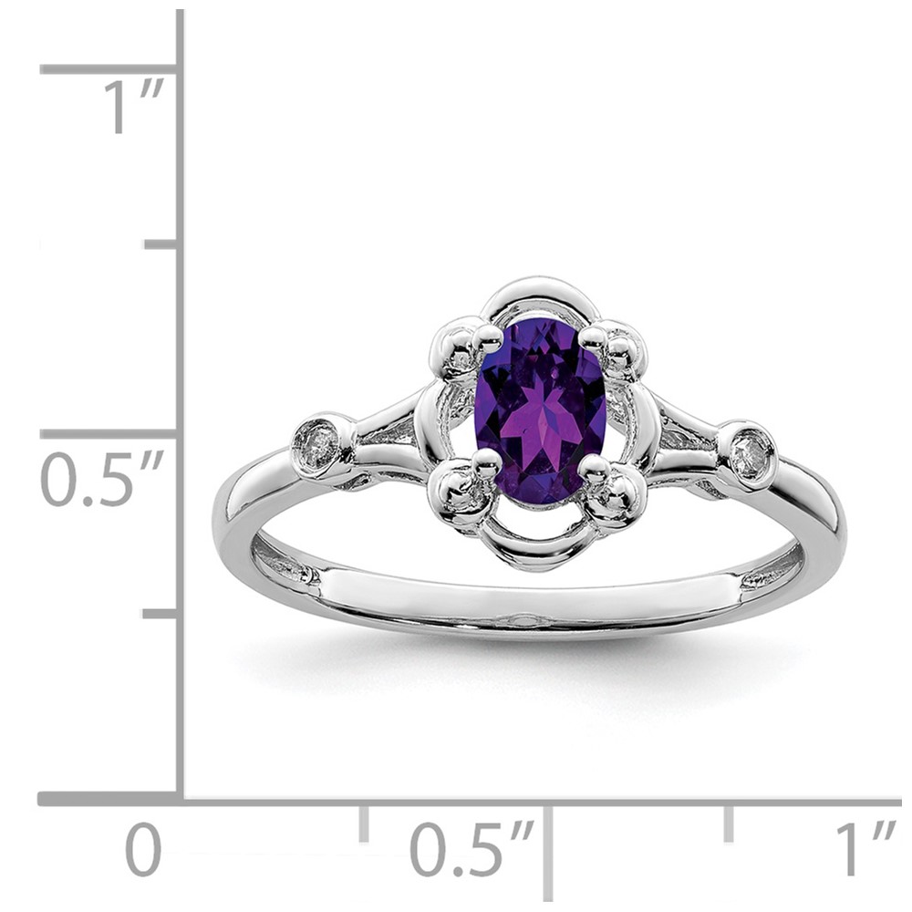Sterling Silver Rhodium-plated Amethyst & Diam. Ring (QBR21FEB-7)