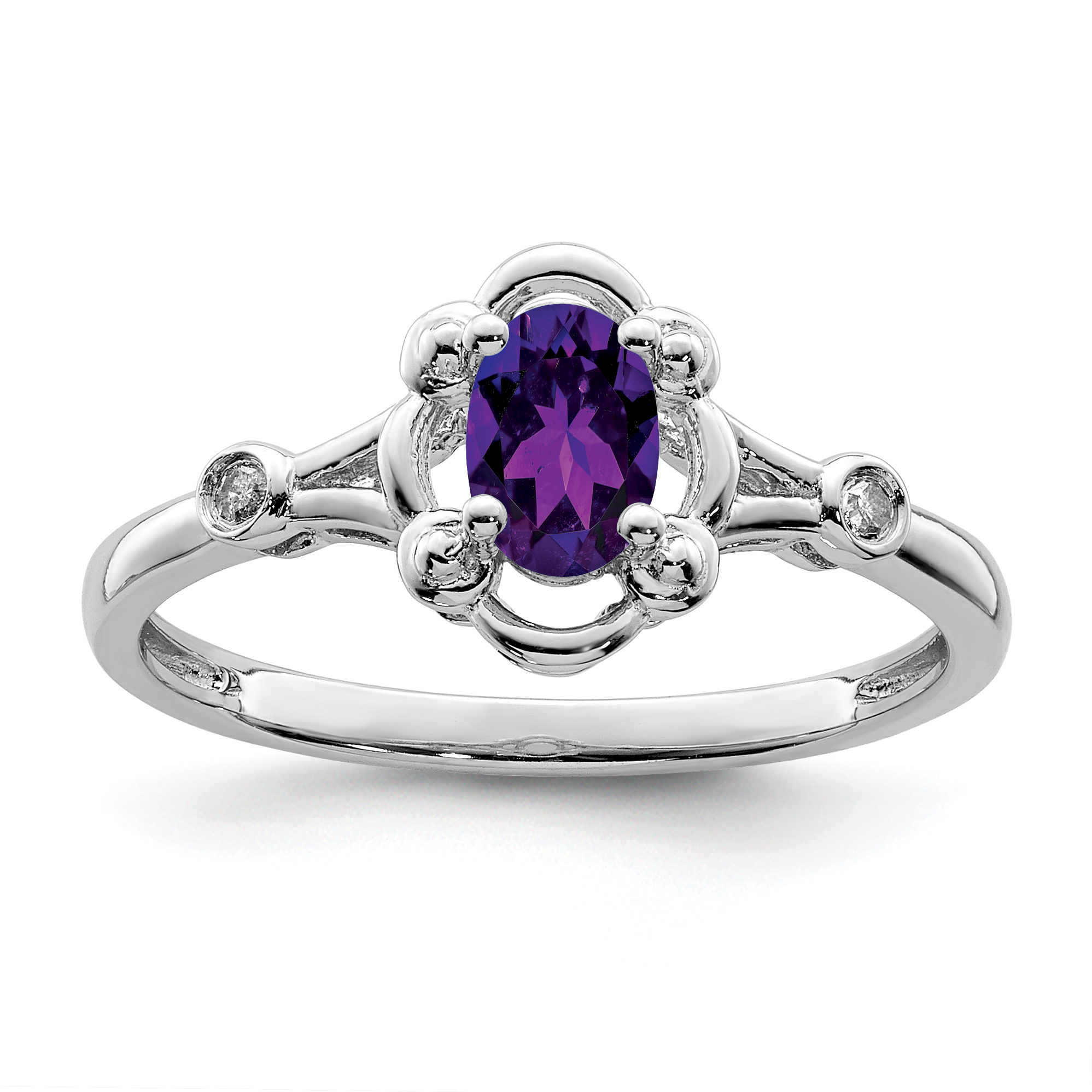Sterling Silver Rhodium-plated Amethyst & Diam. Ring (QBR21FEB-10)