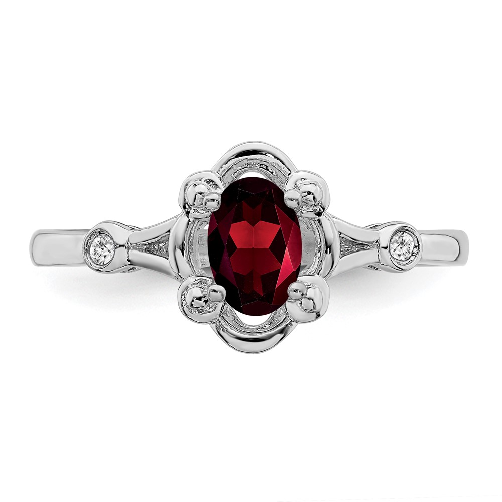 Sterling Silver Rhodium-plated Garnet & Diam. Ring (QBR21JAN-8)