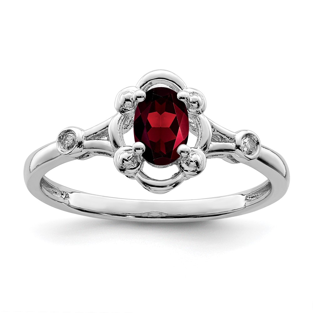 Sterling Silver Rhodium-plated Garnet & Diam. Ring (QBR21JAN-6)