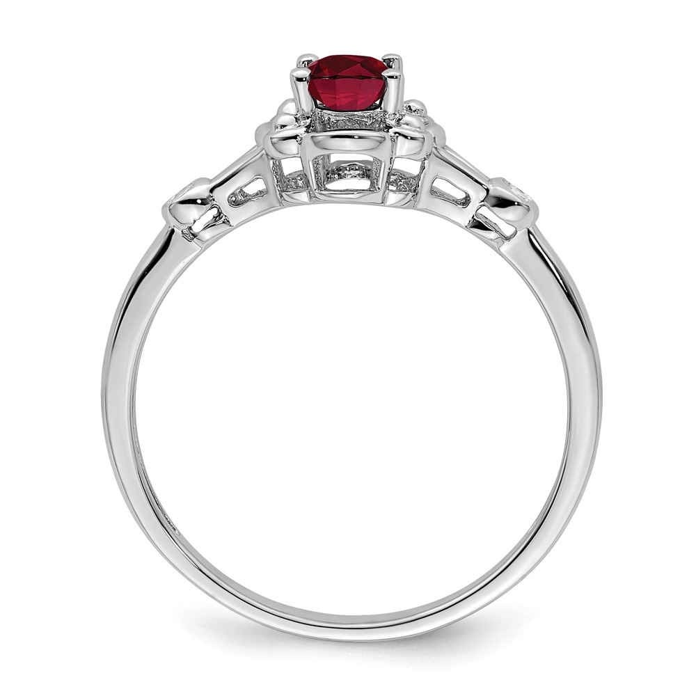 Sterling Silver Rhodium-plated Created Ruby & Diam. Ring (QBR21JUL-5)