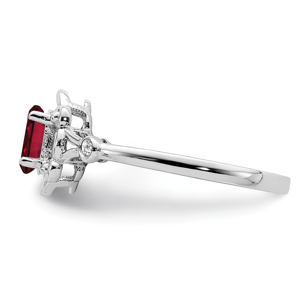 Sterling Silver Rhodium-plated Created Ruby & Diam. Ring (QBR21JUL-5)