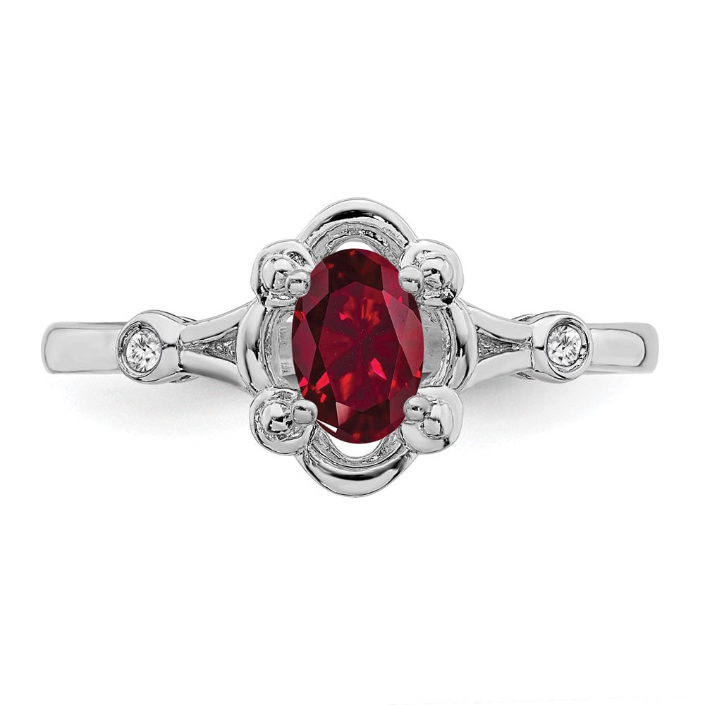 Sterling Silver Rhodium-plated Created Ruby & Diam. Ring (QBR21JUL-5)