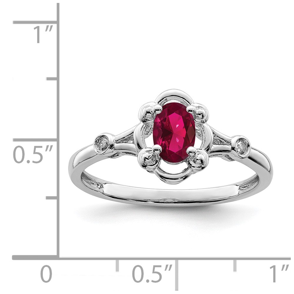 Sterling Silver Rhodium-plated Created Ruby & Diam. Ring (QBR21JUL-5)