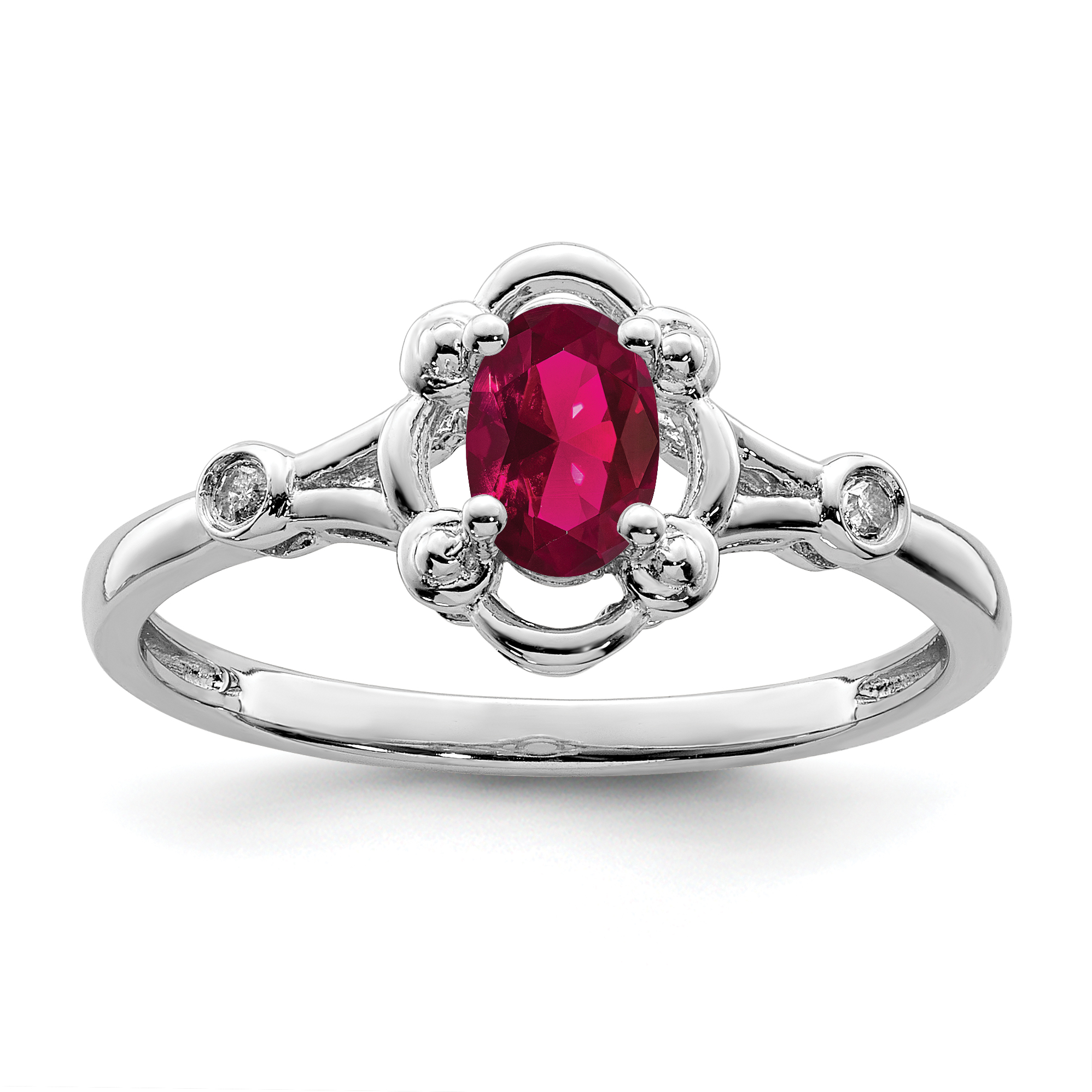 Sterling Silver Rhodium-plated Created Ruby & Diam. Ring (QBR21JUL-5)