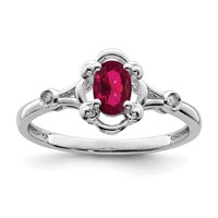 Sterling Silver Rhodium-plated Created Ruby & Diam. Ring view 1