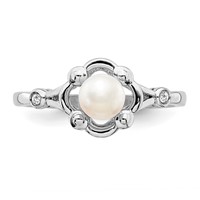 Sterling Silver Rhodium-plated FW Cultured Pearl & Diam. Ring view 5