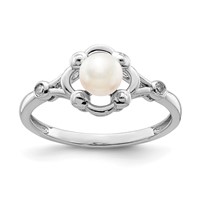 Sterling Silver Rhodium-plated FW Cultured Pearl & Diam. Ring view 1