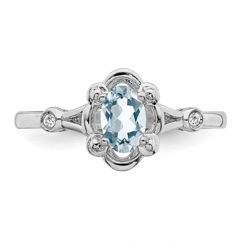 Sterling Silver Rhodium-plated Aquamarine & Diam. Ring (QBR21MAR-7)