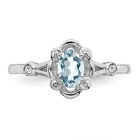 Sterling Silver Rhodium-plated Aquamarine & Diam. Ring view 4