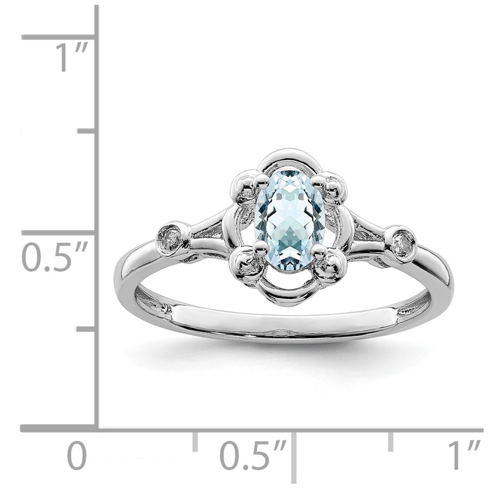 Sterling Silver Rhodium-plated Aquamarine & Diam. Ring (QBR21MAR-7)