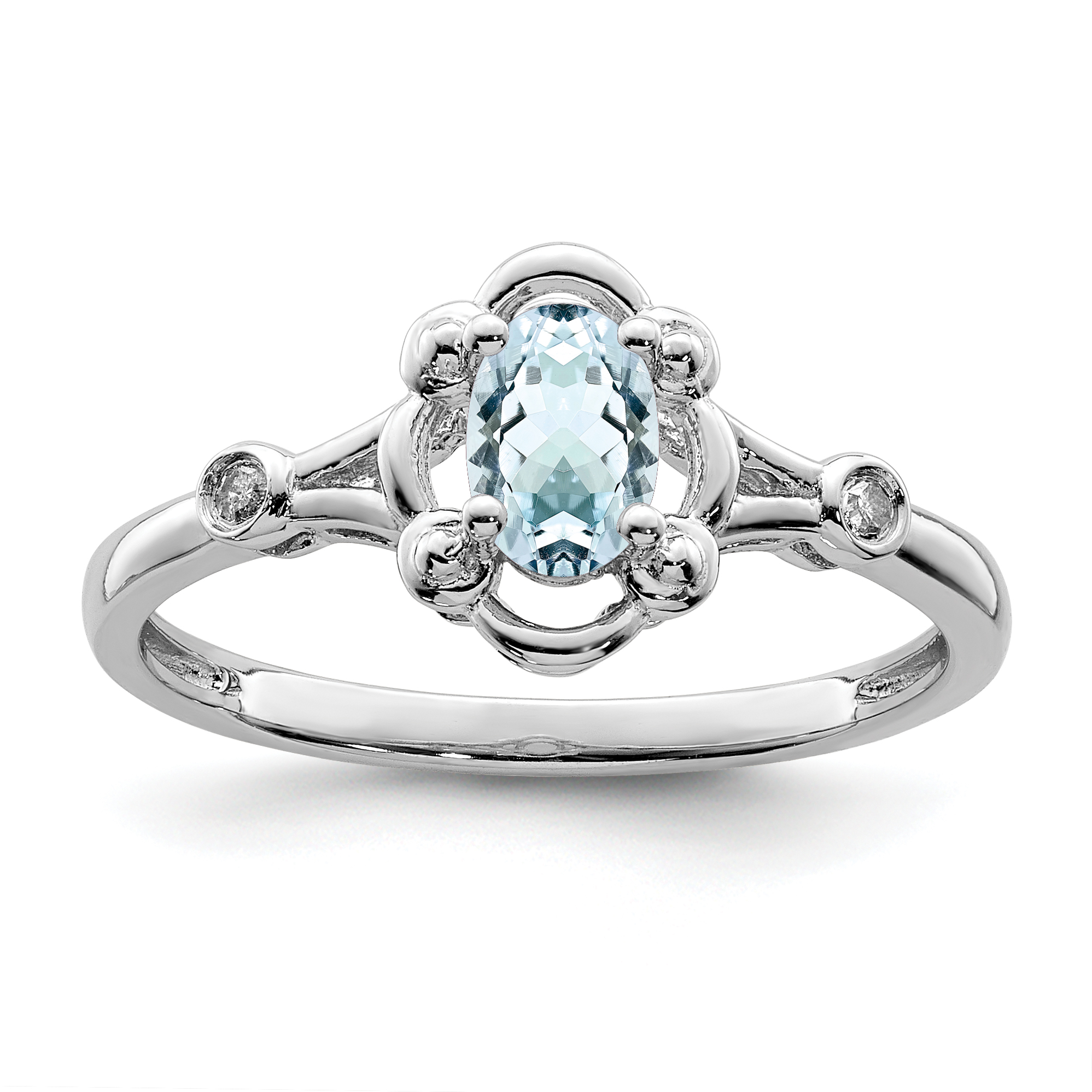 Sterling Silver Rhodium-plated Aquamarine & Diam. Ring (QBR21MAR-10)