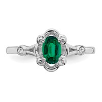 Sterling Silver Rhodium-plated Created Emerald & Diam. Ring view 4