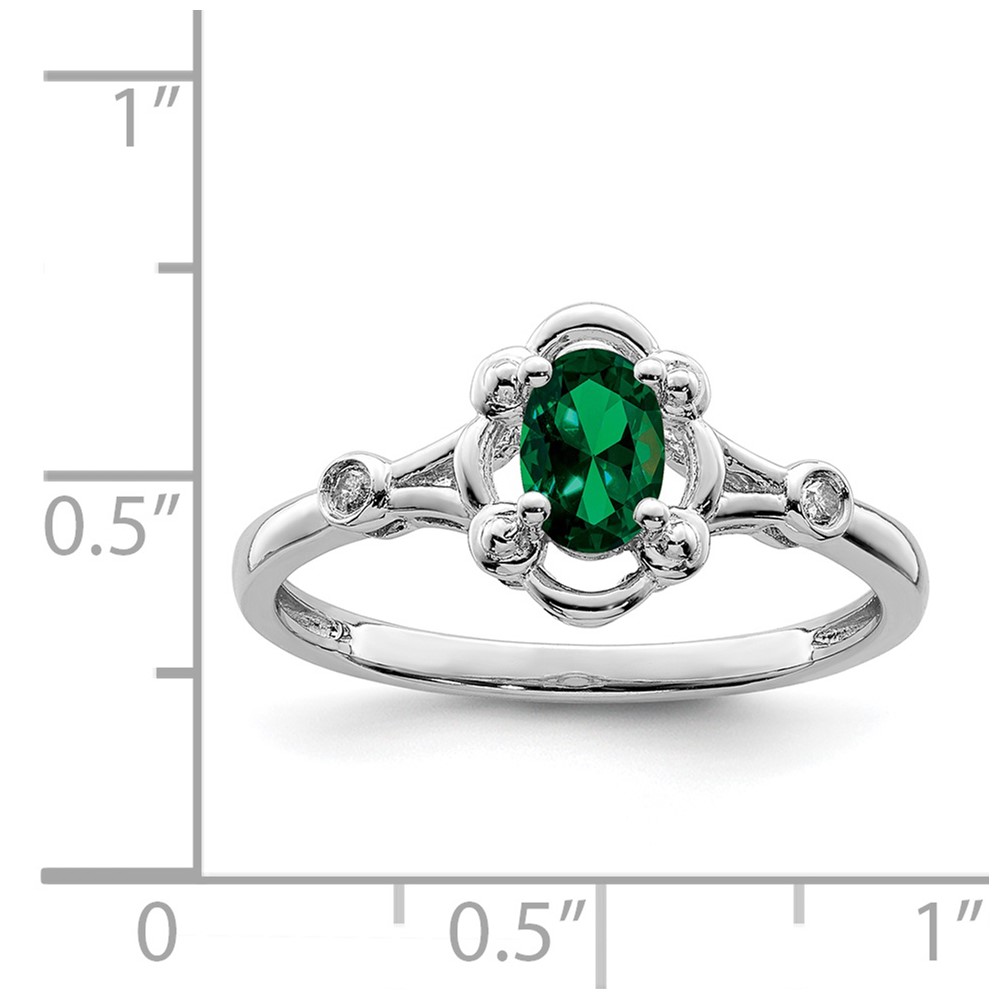 Sterling Silver Rhodium-plated Created Emerald & Diam. Ring (QBR21MAY-6)