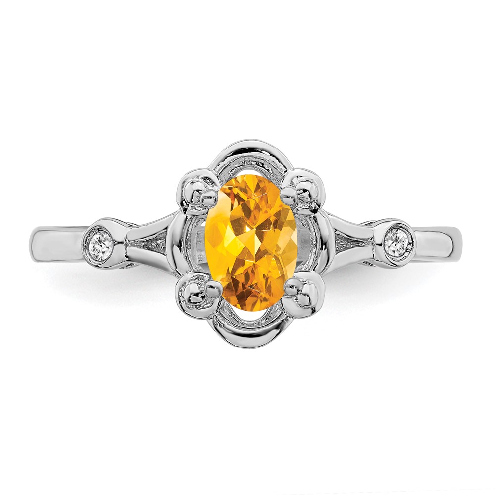 Sterling Silver Rhodium-plated Citrine & Diam. Ring (QBR21NOV-10)