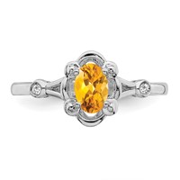 Sterling Silver Rhodium-plated Citrine & Diam. Ring view 4