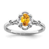 Sterling Silver Rhodium-plated Citrine & Diam. Ring view 1