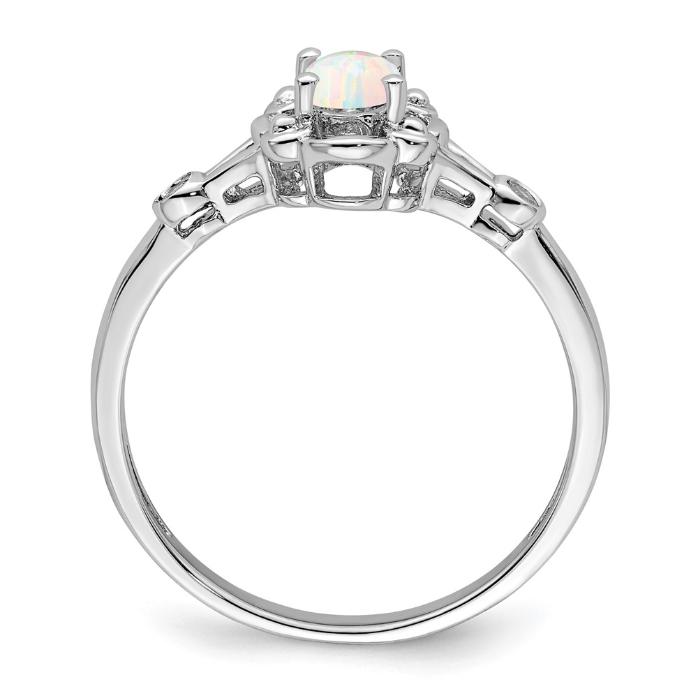 Sterling Silver Rhodium-plated Created Opal & Diam. Ring (QBR21OCT-5)