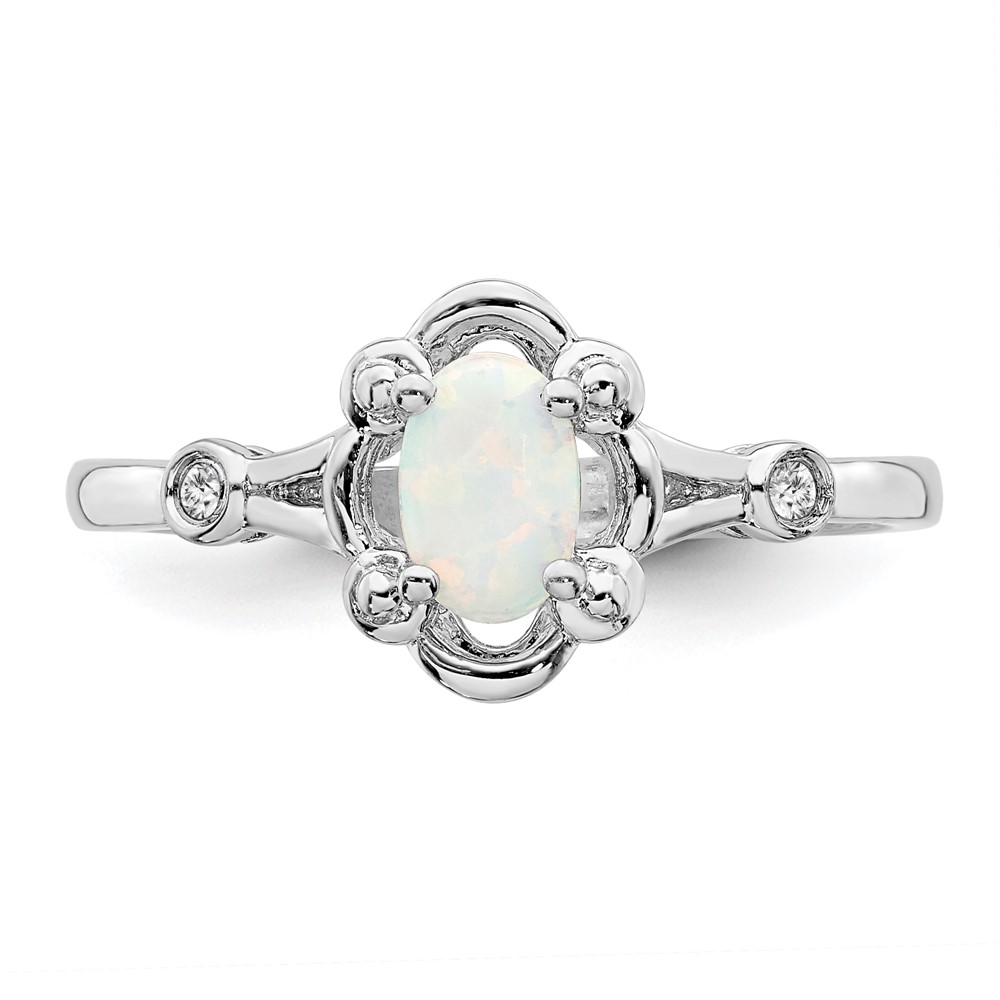 Sterling Silver Rhodium-plated Created Opal & Diam. Ring (QBR21OCT-5)
