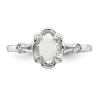 Sterling Silver Rhodium-plated Created Opal & Diam. Ring view 5