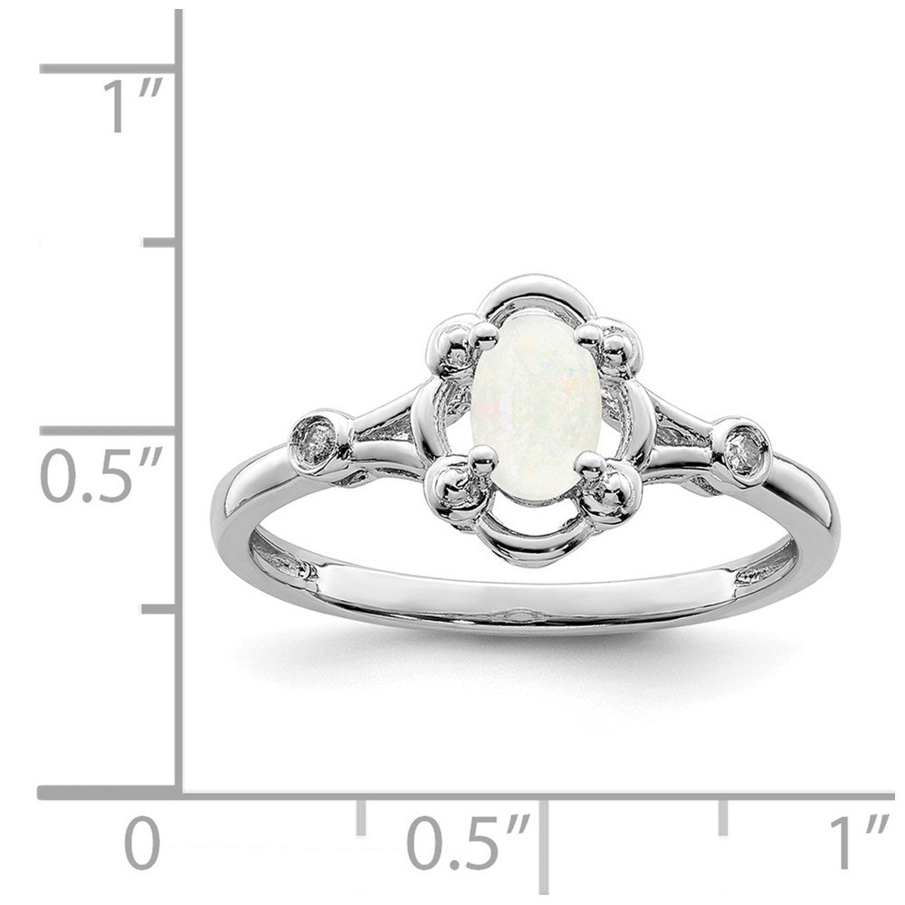 Sterling Silver Rhodium-plated Created Opal & Diam. Ring (QBR21OCT-5)