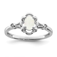 Sterling Silver Rhodium-plated Created Opal & Diam. Ring view 1