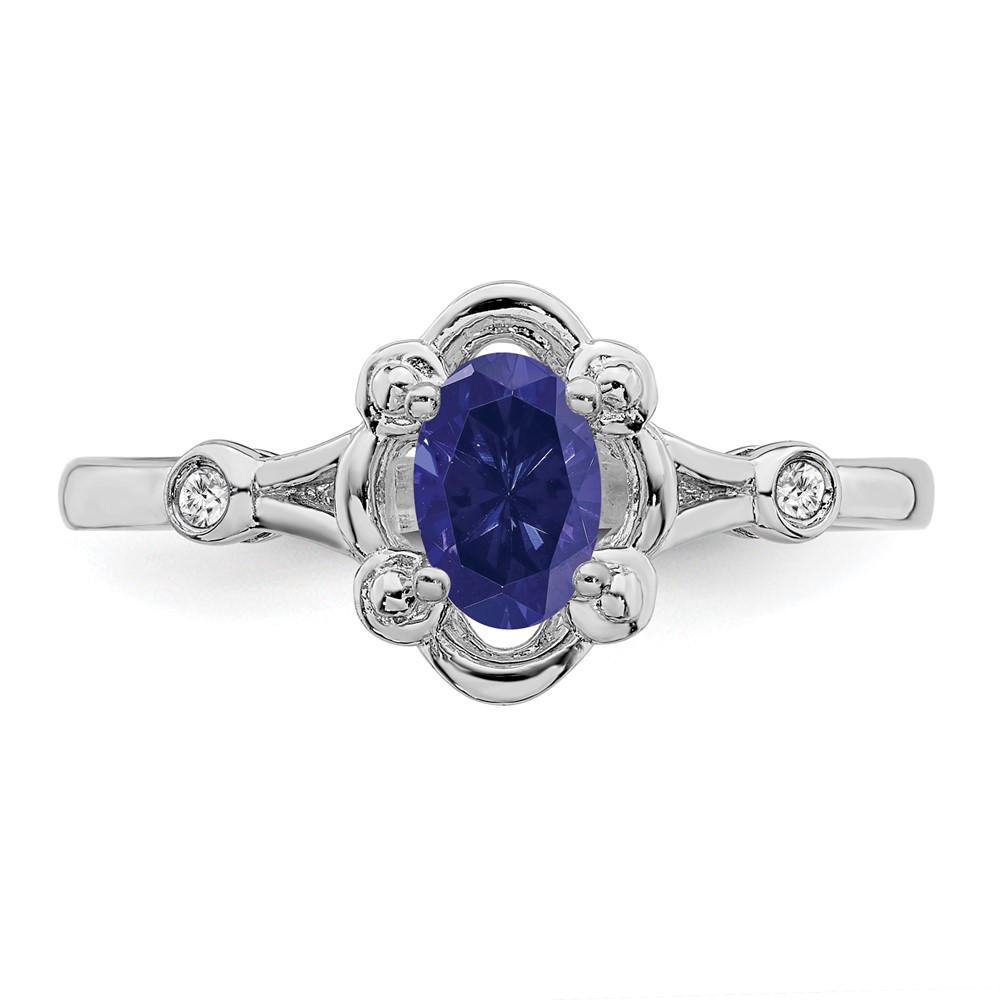 Sterling Silver Rhodium-plated Created Sapphire & Diam. Ring (QBR21SEP-7)