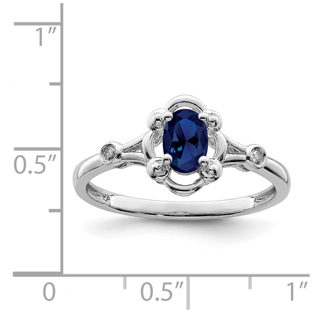 Sterling Silver Rhodium-plated Created Sapphire & Diam. Ring (QBR21SEP-7)