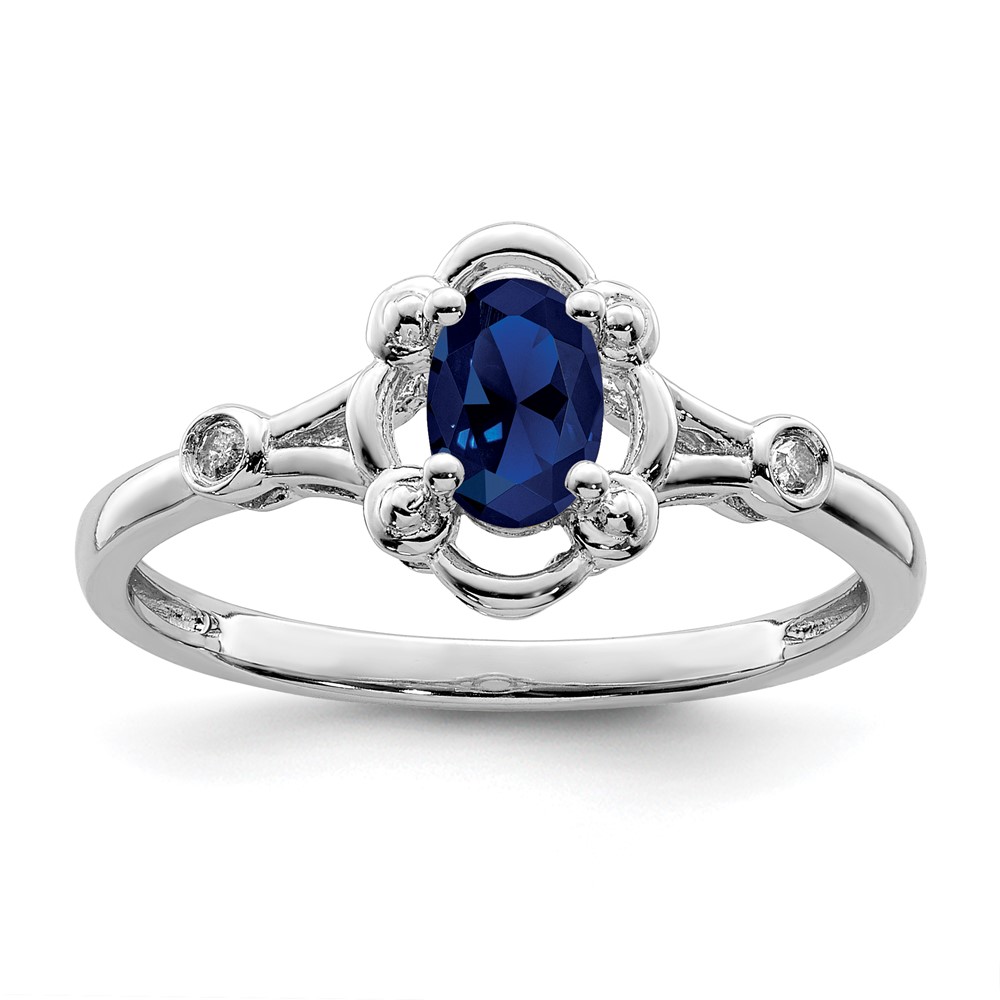 Sterling Silver Rhodium-plated Created Sapphire & Diam. Ring (QBR21SEP-10)