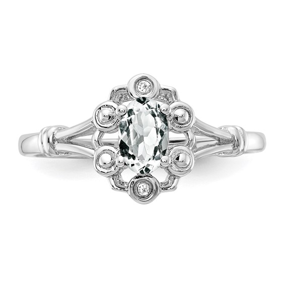Sterling Silver Rhodium-plated Gemstone & Diamond Ring