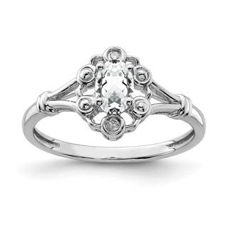 Sterling Silver Rhodium-plated Gemstone & Diamond Ring