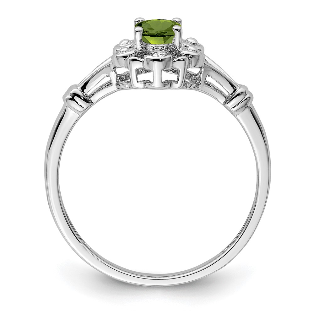Sterling Silver Rhodium-plated Peridot & Diam. Ring (QBR22AUG-6)