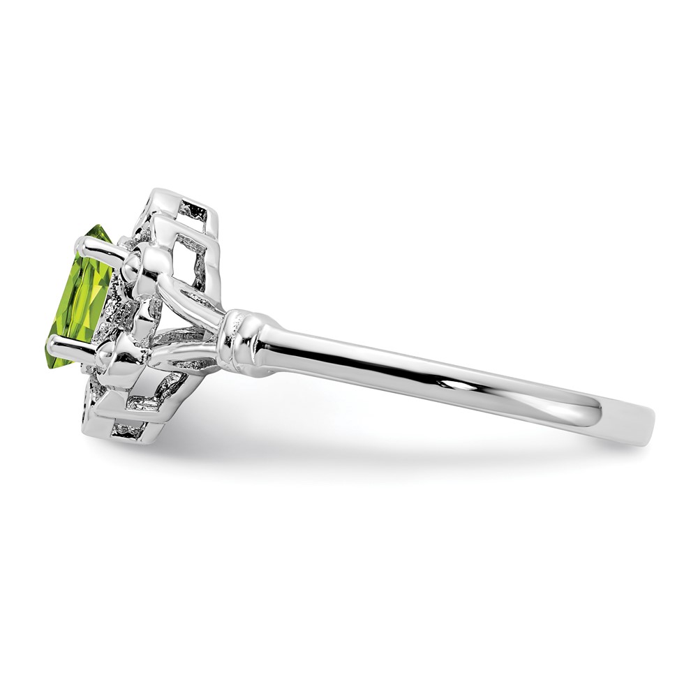 Sterling Silver Rhodium-plated Peridot & Diam. Ring (QBR22AUG-6)