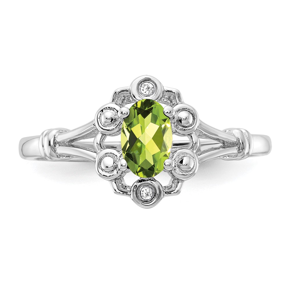 Sterling Silver Rhodium-plated Peridot & Diam. Ring (QBR22AUG-6)