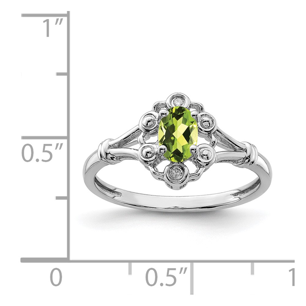 Sterling Silver Rhodium-plated Peridot & Diam. Ring (QBR22AUG-6)