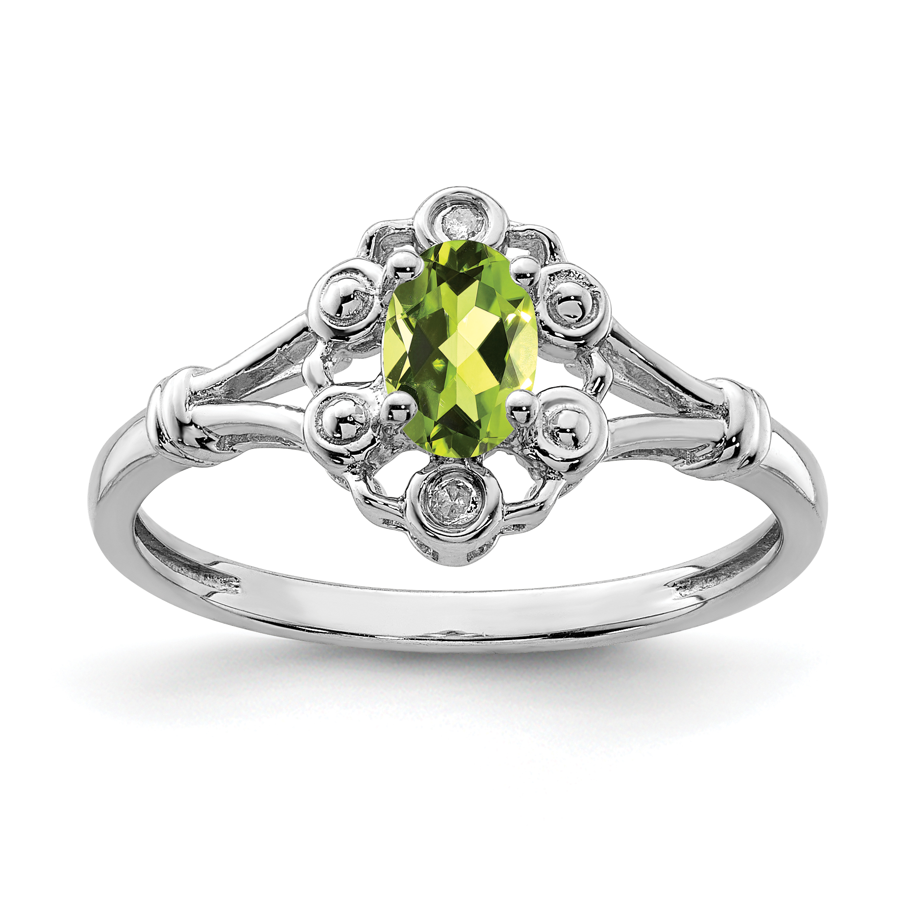 Sterling Silver Rhodium-plated Peridot & Diam. Ring (QBR22AUG-7)