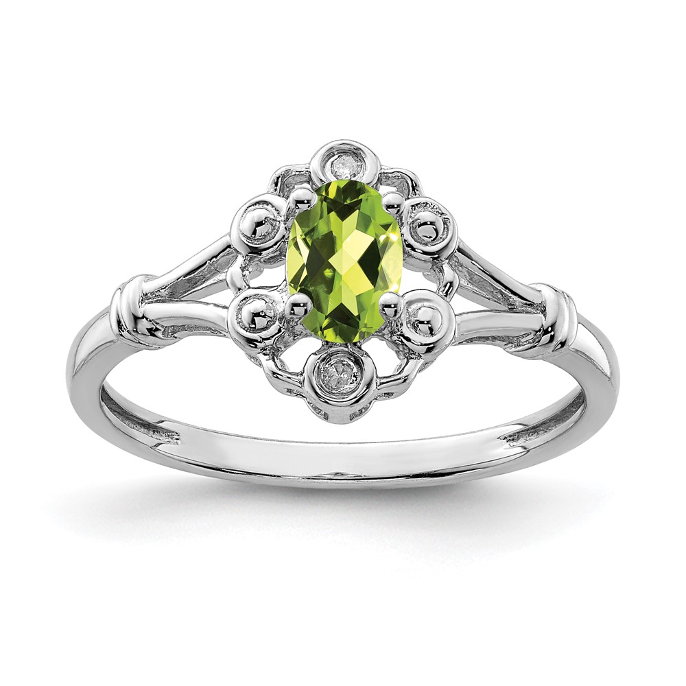 Sterling Silver Rhodium-plated Peridot & Diam. Ring (QBR22AUG-7)