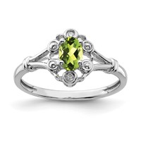 Sterling Silver Rhodium-plated Peridot & Diam. Ring view 1