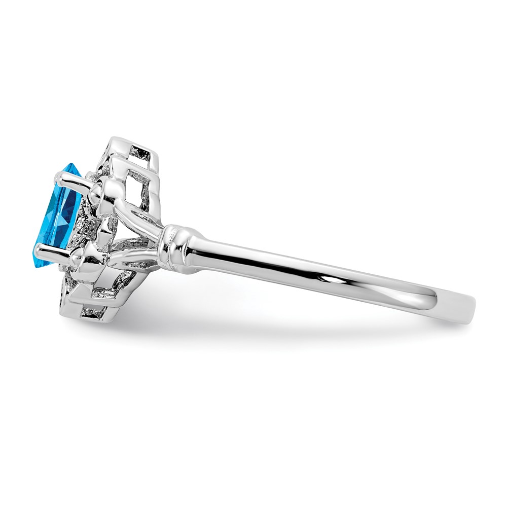 Sterling Silver Rhodium-plated Light Swiss Blue Topaz & Diam. Ring (QBR22DEC-7)