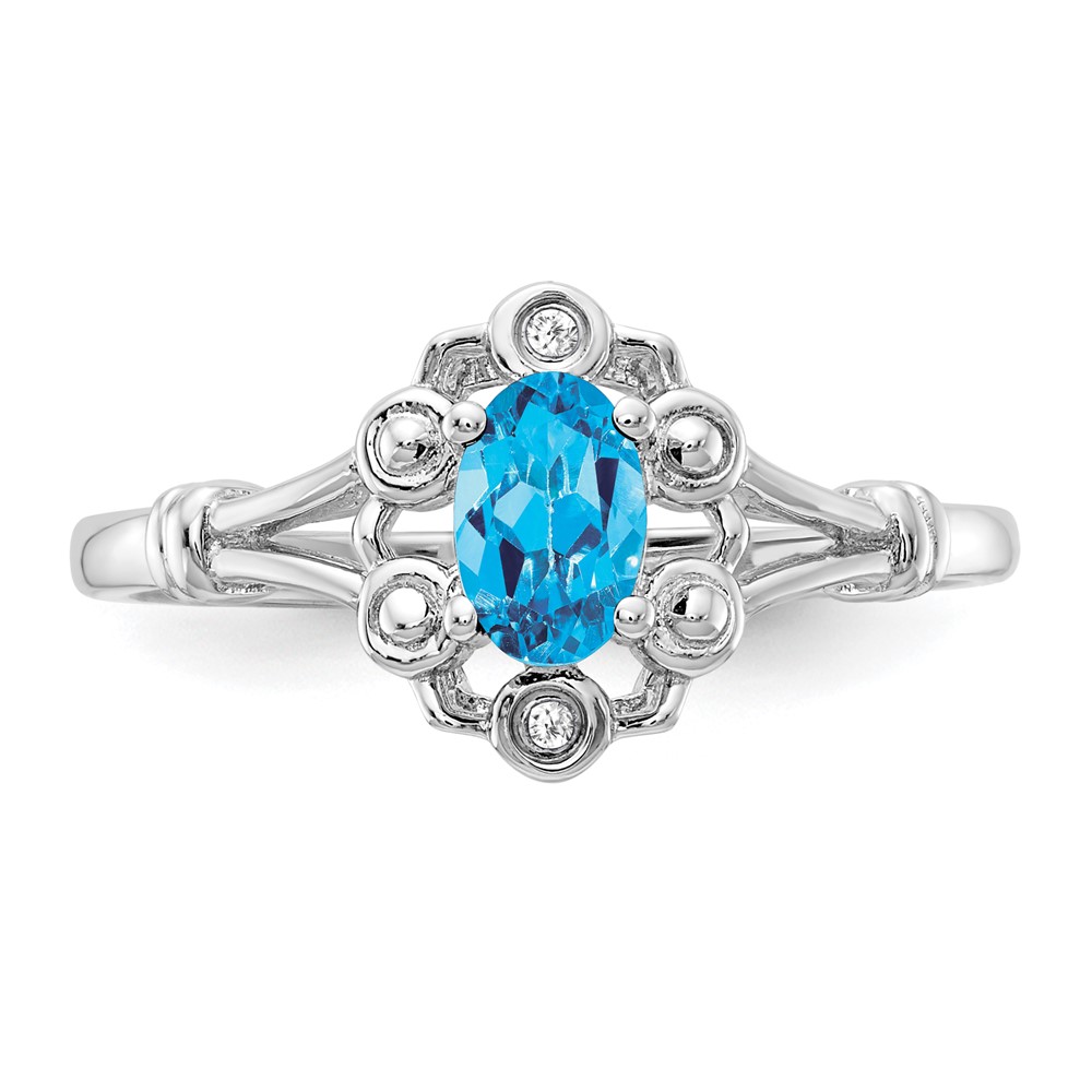 Sterling Silver Rhodium-plated Light Swiss Blue Topaz & Diam. Ring (QBR22DEC-7)